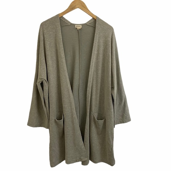 Donni Lt Grey Ribbed Open Cardigan Pockets OS - Picture 1 of 8